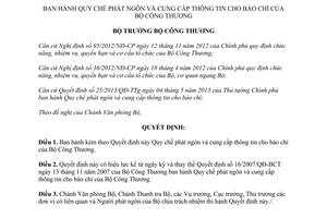 Quyết định 6840/QĐ-BCT năm 2013 Quy chế phát ngôn cung cấp thông tin báo chí