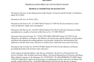 Decision No. 38/2013/QD-UBND issuing daily-life water price in geographical areas of Ha Noi City