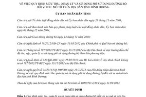 Quyết định 25/2013/QĐ-UBND mức thu quản lý sử dụng phí đường bộ Bình Dương