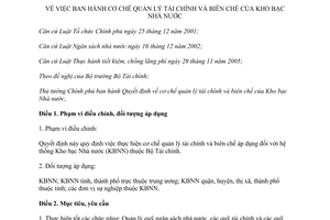 Quyết định 54/2013/QĐ-TTg cơ chế quản lý tài chính biên chế Kho bạc Nhà nước
