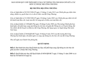 Quyết định 6841/QĐ-BCT năm 2013 phối hợp cung cấp thông tin báo chí Bộ Công Thương