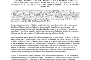 Directive No.19/CT-TTg 2013 ensure execution of the Hague Convention No.33 on protection of children