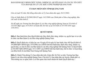 Quyết định 27/2013/QĐ-UBND chức năng quyền hạn Ban Quản lý khu công nghiệp Quảng Nam