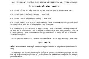 Quyết định 15/2013/QĐ-UBND bảng giá tính thuế tài nguyên Cao Bằng