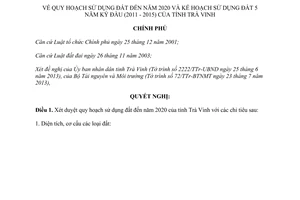 Nghị quyết 109/NQ-CP 2013 quy hoạch sử dụng đất 2020 kế hoạch sử dụng đất 5 năm kỳ đầu Trà Vinh