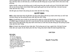 Quyết định 942/QĐHC-CTUBND năm 2013 quy trình giải quyết TTHC một cửa Sóc Trăng