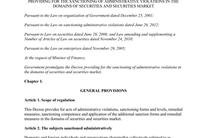 Decree No. 108/2013/ND-CP sanctioning of administrative violations in the domains of securities