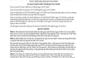Quyết định 2548/QĐ-UBND năm 2013 bảng giá tính thuế tài nguyên sản phẩm than Quảng Ninh