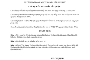 Quyết định 1724/QĐ-UBND năm 2013 danh mục văn bản hết hiệu lực Quận 1 Hồ Chí Minh