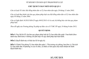 Quyết định 1725/QĐ-UBND 2013 bãi bỏ văn bản pháp luật Ủy ban Quận 1 Hồ Chí Minh