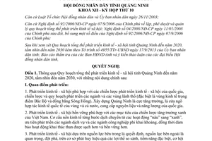 Nghị quyết 108/NQ-HĐND năm 2013 Quy hoạch tổng thể phát triển kinh tế xã hội Quảng Ninh