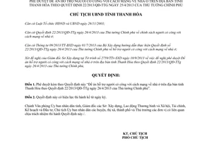 Quyết định 3322/QĐ-UBND năm 2013 hỗ trợ người có công với cách mạng về nhà ở Thanh Hóa