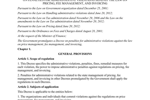 Decree No. 109/2013/NĐ-CP penalties for administrative violations against the law on pricing