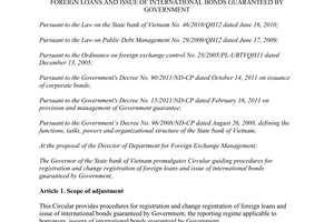 Circular No. 22/2013/TT-NHNN  registration of foreign loans and issue of international bonds guaranteed