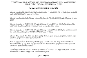 Quyết định 24/2013/QĐ-UBND mức chi bảo đảm hoạt động kiểm soát thủ tục hành chính Lai Châu