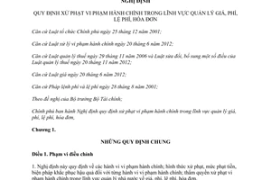 Nghị định 109/2013/NĐ-CP xử phạt vi phạm hành chính lĩnh vực quản lý giá phí lệ phí hóa đơn