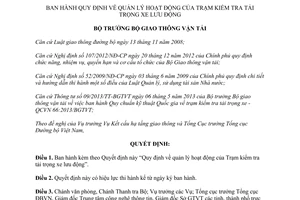 Quyết định 2919/QĐ-BGTVT năm 2013 quản lý hoạt động Trạm kiểm tra tải trọng xe lưu động