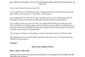 Thông tư 39/2013/TT-BCA quy định về giáo dục và tư vấn cho phạm nhân sắp chấp hành xong án phạt tù