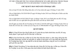 Quyết định 2078/QĐ-UBND năm 2013 thủ tục hành chính sửa đổi phạm vi Sở Giáo dục Đào tạo Bạc Liêu