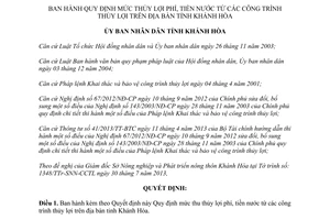 Quyết định 18/2013/QĐ-UBND mức thu thủy lợi phí tiền nước từ công trình thủy lợi Khánh Hòa