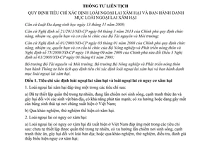 Thông tư liên tịch 27/2013/TTLT-BTNMT-BNNPTNT xác định danh mục loài ngoại lai xâm hại