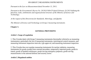 Circular No. 23/2013/TT-BKHCN on group 2 measuring instruments