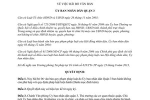 Quyết định 190/QĐ-UBND năm 2013 bãi bỏ văn bản Ủy ban nhân dân Quận 3 Hồ Chí Minh