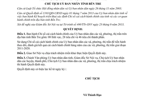 Quyết định 1722/QĐ-UBND năm 2013 Chỉ số cải cách hành chính ủy ban Bến Tre