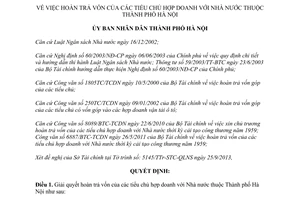 Quyết định 5837/QĐ-UBND năm 2013 hoàn trả vốn tiểu chủ hợp doanh Hà Nội