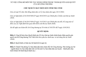 Quyết định 1809/QĐ-UBND năm 2013 thủ tục hành chính Sở Công thương Trà Vinh