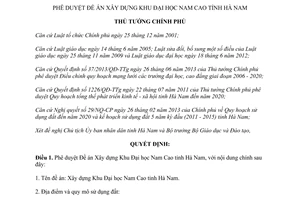 Quyết định 1748/QĐ-TTg năm 2013 Đề án Xây dựng Khu Đại học Nam Cao Hà Nam
