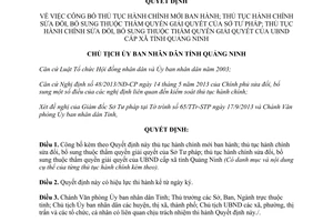 Quyết định 2613/QĐ-UBND năm 2013 thủ tục hành chính mới sửa đổi Sở Tư pháp UBND xã Quảng Ninh