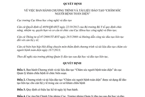 Quyết định 123/QĐ-K2ĐT chương trình và tài liệu đào tạo chăm sóc người bệnh toàn diện