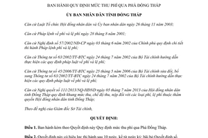 Quyết định 31/2013/QĐ-UBND Quy định mức thu phí qua Phà Đồng Tháp