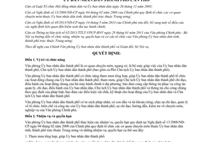 Quyết định 21/2013/QĐ-UBND chức năng nhiệm vụ Văn phòng Ủy ban thành phố Cần Thơ