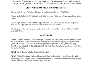 Quyết định 1810/QĐ-UBND 2013 công bố thủ tục hành chính Ban Quản lý Khu Kinh tế Trà Vinh