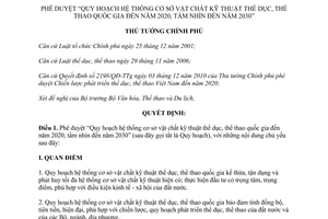 Quyết định 1752/QĐ-TTg năm 2013 Quy hoạch hệ thống cơ sở vật chất kỹ thuật thể dục 2020 2030