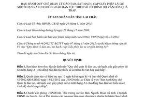 Quyết định 26/2013/QĐ-UBND Quy chế đào tạo sát hạch cấp giấy phép A1 dân tộc thiểu Lai Châu