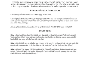 Quyết định 2550/QĐ-UBND 2013 cơ chế một cửa và một cửa liên thông tỉnh Lào Cai