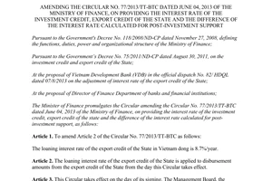 Circular No.126/2013/TT-BTC amending the Circular No. 77/2013/TT-BTC