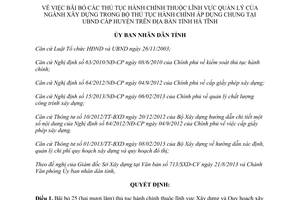 Quyết định 39/2013/QĐ-UBND bãi bỏ thủ tục hành chính xây dựng Hà Tĩnh