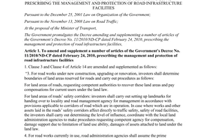 Decree No. 100/2013/ND-CP amending the No. 11/2010/ND-CP the management protection of road infrastructure facilities