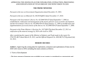 Decision No. 1546/QD-TTg approving zoning plan exploration extraction processing exploitation titan ores