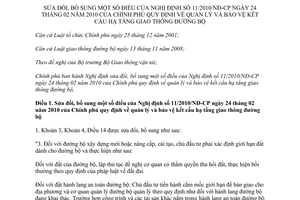 Nghị định 100/2013/NĐ-CP sửa đổi quản lý bảo vệ kết cấu hạ tầng giao thông đường bộ