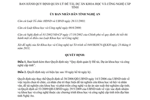 Quyết định 49/2013/QĐ-UBND quản lý đề tài dự án khoa học công nghệ Nghệ An