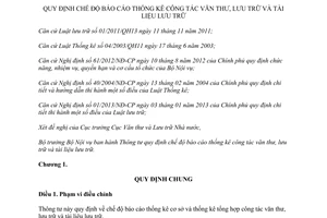 Thông tư 09/2013/TT-BNV năm 2013 chế độ báo cáo thống kê văn thư lưu trữ tài liệu lưu trữ