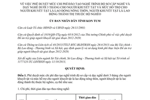 Quyết định 892/QĐ-UBND 2013 mức chi phí đào tạo nghề sơ cấp người khuyết tật Kon Tum