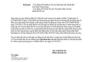 Công văn 213/TANDTC-KHXX năm 2013 tương trợ tư pháp dân sự hình sự dẫn độ hình phạt tù