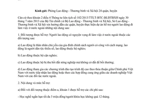 Công văn 12884/LĐTBXH-LĐ 2013 hỗ trợ người lao động đi làm việc ở nước ngoài Hồ Chí Minh