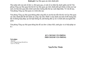 Công văn 186/VP-TH năm 2013 cảnh báo hiện tượng mạo danh cán bộ hải quan